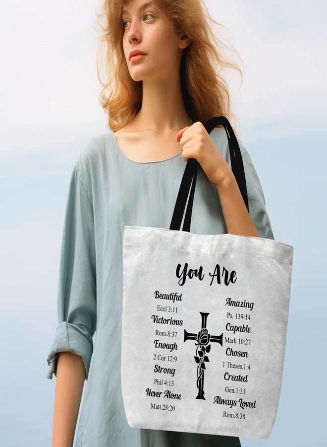 BXVRT Christian Canvas Tote Bags for Women,You Are Beautiful Themed Bible Verse Shoulder Bags, Inspirational Gifts for Women Friends Colleagues, Religious Cross Reusable Shopping Bags -15 - Image 3